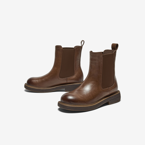 Bata切尔西靴女2025冬商场新款英伦风牛皮通勤百搭短筒靴33578DD5