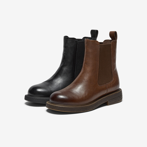 Bata切尔西靴女2025冬商场新款英伦风牛皮通勤百搭短筒靴33578DD5