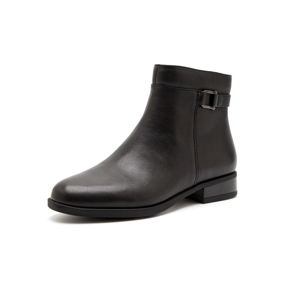 Bata时装靴女2025冬季商场新款羊皮通勤软底粗跟短筒靴AWG44DD5