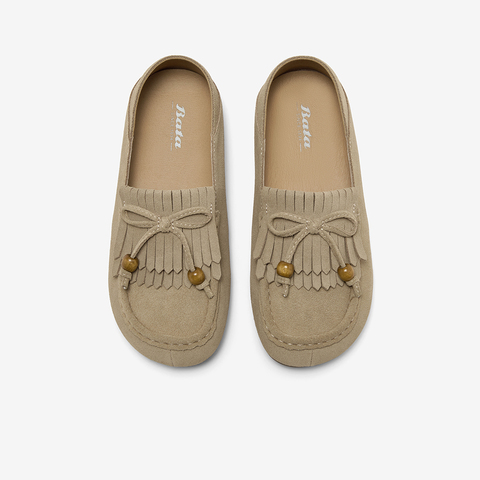 Bata乐福鞋女2025秋季商场新款复古英伦风牛剖皮通勤单鞋7267DCA5