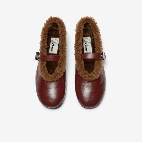 Bata玛丽珍女2025冬商场新款羊皮书通勤柔软毛毛软底单鞋AUO26DQ5