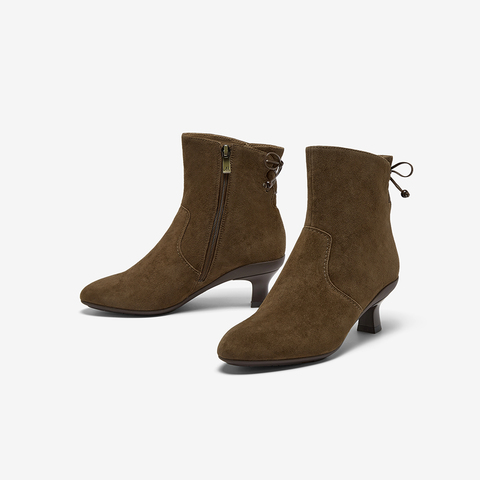 Bata时装靴女2025冬商场新款百搭软底羊皮通勤粗跟短筒靴AIR55DD5