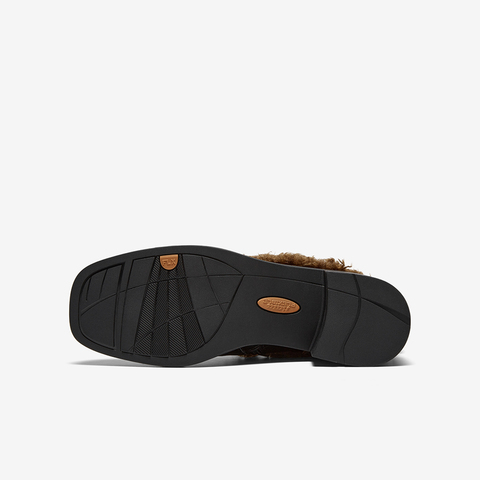 Bata深口鞋女2025冬季商场新款软底复古羊皮粗跟毛毛单鞋ATO15DM5