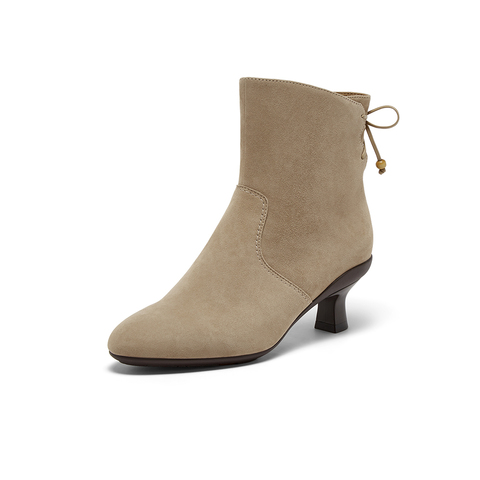 Bata时装靴女2025冬商场新款百搭软底羊皮通勤粗跟短筒靴AIR55DD5