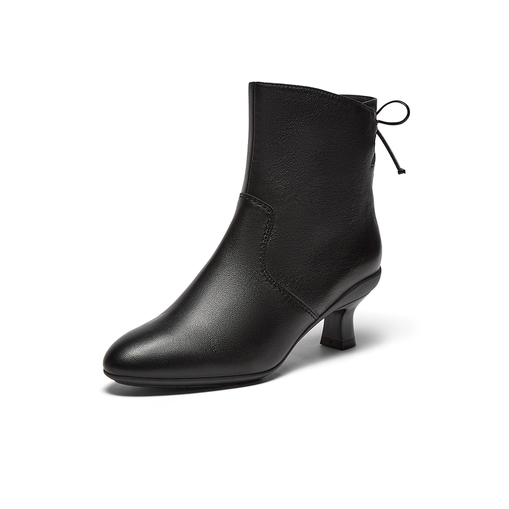 Bata时装靴女2025冬商场新款百搭软底羊皮通勤粗跟短筒靴AIR55DD5