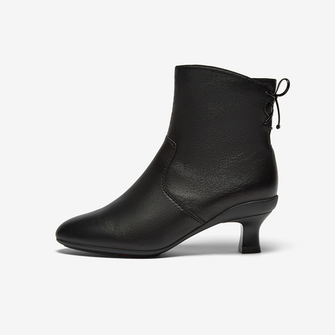 Bata时装靴女2025冬商场新款百搭软底羊皮通勤粗跟短筒靴AIR55DD5