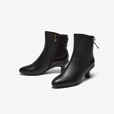 Bata时装靴女2025冬商场新款百搭软底羊皮通勤粗跟短筒靴AIR55DD5