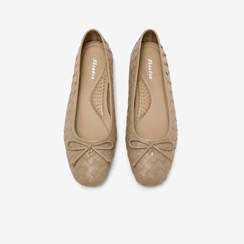 Bata浅口单鞋女2025秋季商场新款优雅编织通勤软底单鞋AVL67CQ5