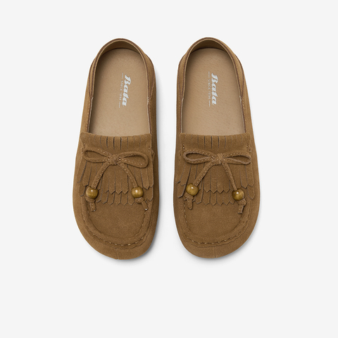 Bata乐福鞋女2025秋季商场新款复古英伦风牛剖皮通勤单鞋7267DCA5