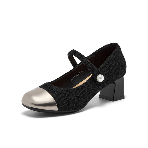 Bata玛丽珍女2025秋季商场新款法式小香风粗跟软底单鞋8922DCQ5