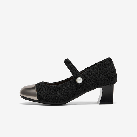 Bata玛丽珍女2025秋季商场新款法式小香风粗跟软底单鞋8922DCQ5