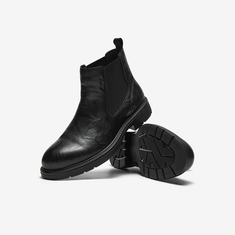 Bata切尔西靴男2025冬季商场新款英伦风牛皮粗跟短筒靴29692DD5