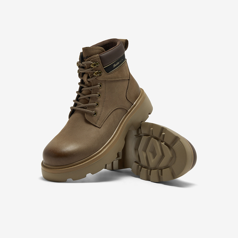 Bata工装靴男2025冬季商场新款牛皮厚底马丁靴复古大黄靴35697DD5