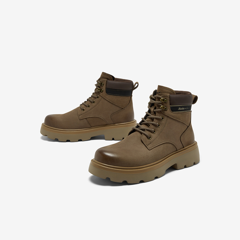 Bata工装靴男2025冬季商场新款牛皮厚底马丁靴复古大黄靴35697DD5
