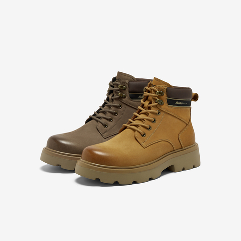 Bata工装靴男2025冬季商场新款牛皮厚底马丁靴复古大黄靴35697DD5