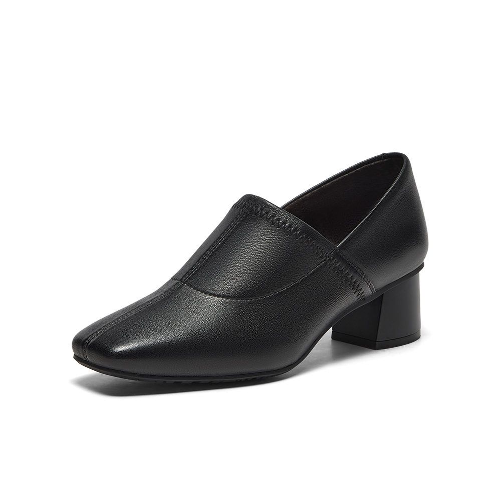 Bata复古单鞋女2025秋商场新款羊皮粗跟通勤优雅百搭单鞋28015CM5