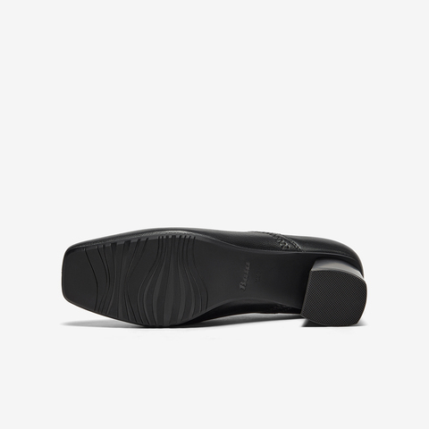 Bata复古单鞋女2025秋商场新款羊皮粗跟通勤优雅百搭单鞋28015CM5