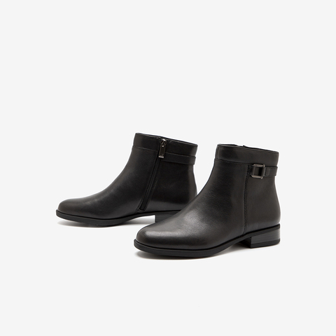 Bata时装靴女2025冬季商场新款羊皮通勤软底粗跟短筒靴AWG44DD5