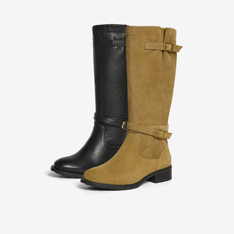 Bata西部靴女2025冬季商场新款牛剖皮粗跟显瘦长筒牛仔靴51052DG5