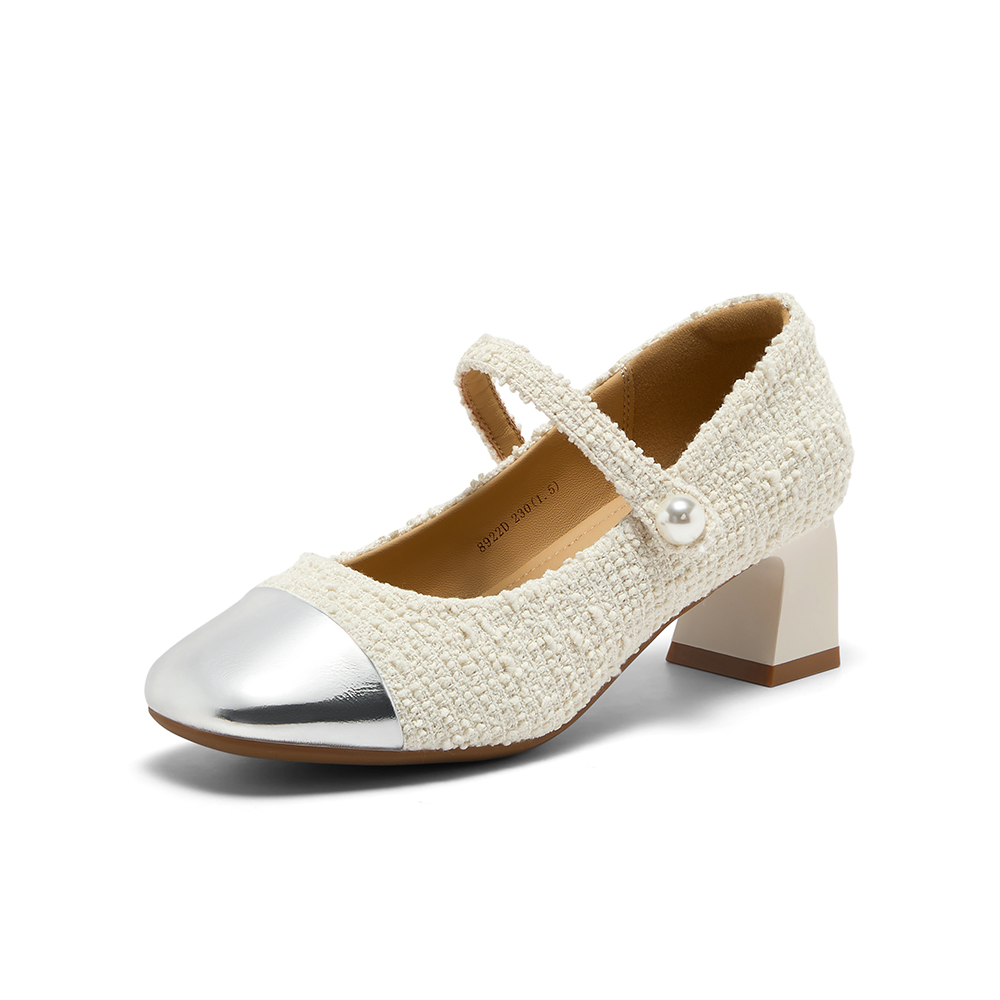 Bata玛丽珍女2025秋季商场新款法式小香风粗跟软底单鞋8922DCQ5