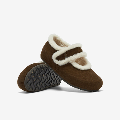 Bata勃肯毛毛鞋女2025冬季商场新款英伦羊皮通勤保暖单鞋AAM24DQ5