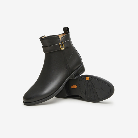 Bata时装靴女2025冬商场新款粗跟百搭牛皮通勤软底短筒靴AWG89DD5