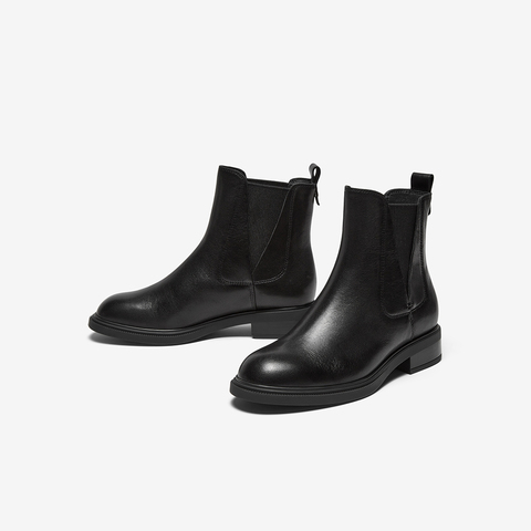 Bata切尔西靴女2025冬商场新款英伦风羊皮通勤软底短筒靴AKL66DD5