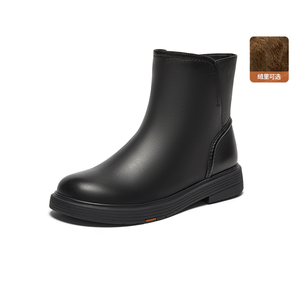 Bata时装靴女2025冬季商场新款通勤百搭羊皮软底短筒靴AKQ49DD5