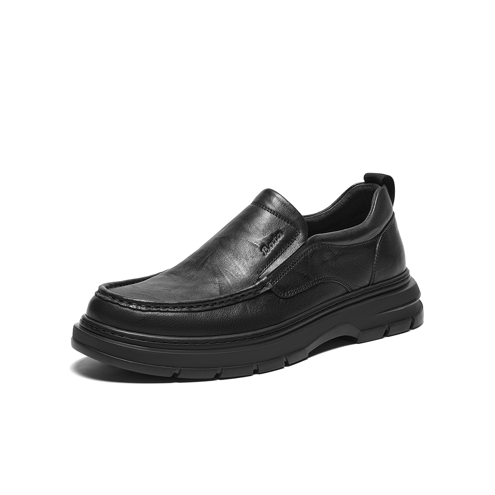 Bata乐福鞋男2025冬商场新款英伦牛皮厚底商务通勤一脚蹬30821DM5