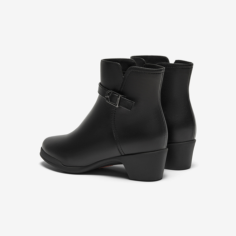 Bata时装靴女2025冬商场新款羊皮通勤百搭软底粗跟短筒靴AV455DD5