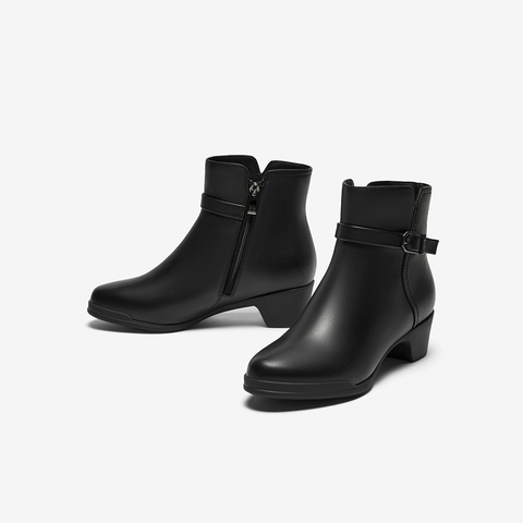 Bata时装靴女2025冬商场新款羊皮通勤百搭软底粗跟短筒靴AV455DD5