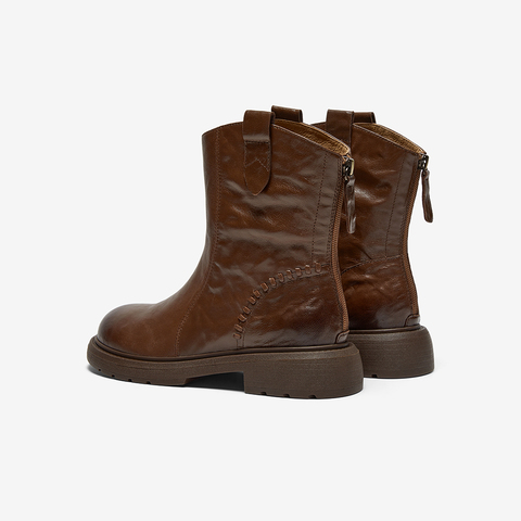 Bata时装靴女2025冬季商场新款百搭羊皮通勤粗跟短筒靴AD743DZ5