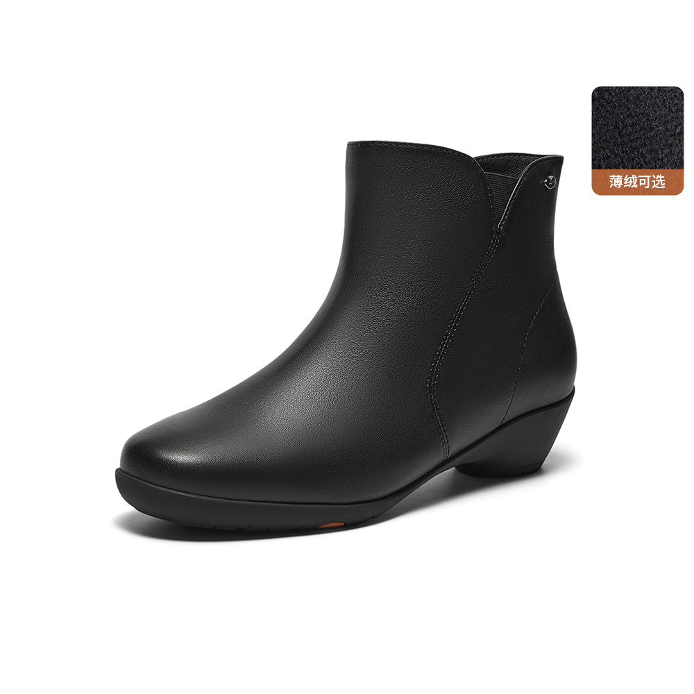 Bata时装靴女2025冬商场新款百搭软底羊皮通勤粗跟短筒靴AGW40DD5