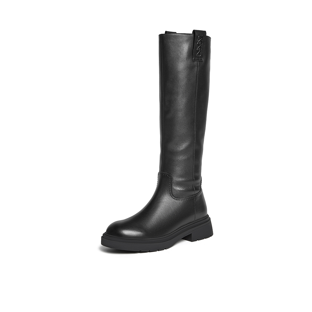 Bata及膝骑士靴女2025冬商场新款牛皮粗跟百搭显瘦长筒靴AC247DG5