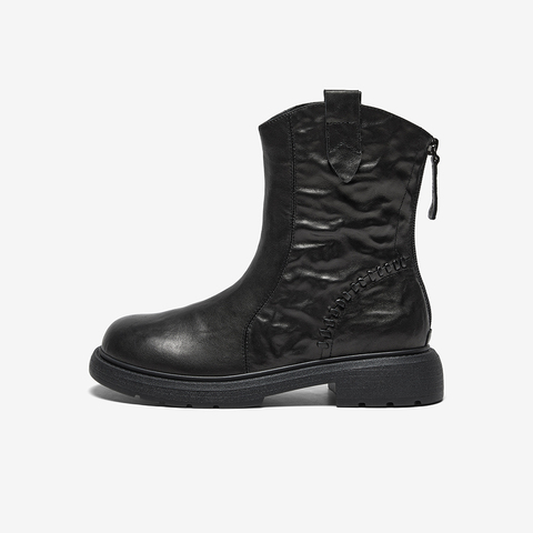 Bata时装靴女2025冬季商场新款百搭羊皮通勤粗跟短筒靴AD743DZ5