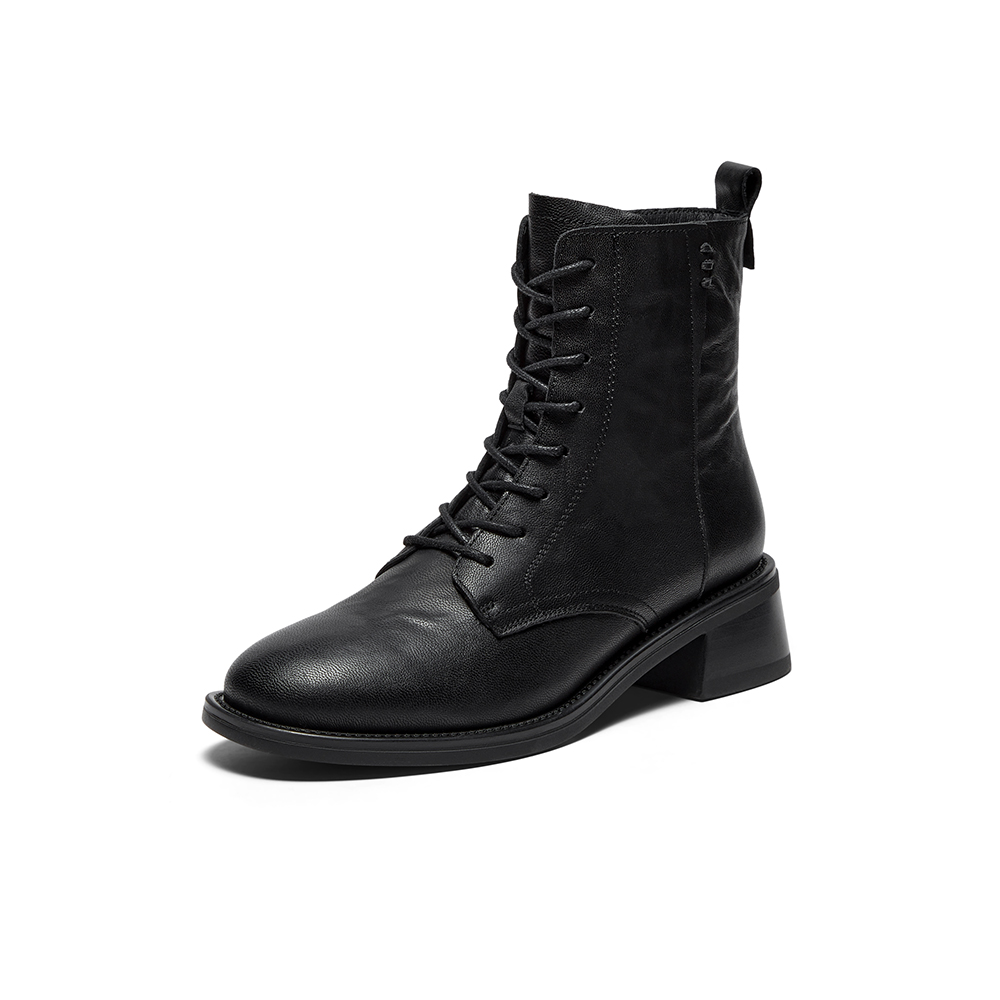 Bata马丁靴女2025冬季商场新款羊皮英伦风复古粗跟短筒靴23803DD5