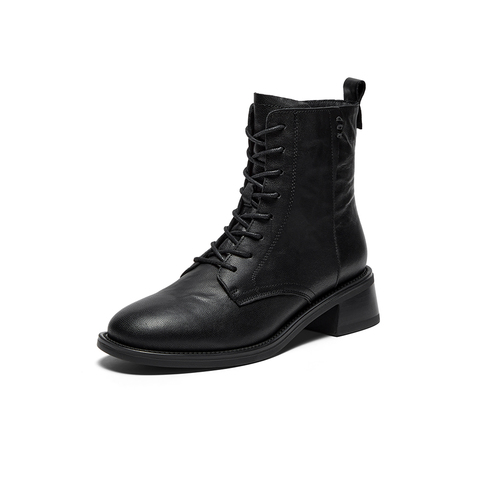 Bata马丁靴女2025冬季商场新款羊皮英伦风复古粗跟短筒靴23803DD5