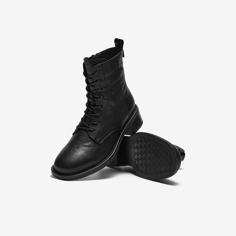 Bata马丁靴女2025冬季商场新款羊皮英伦风复古粗跟短筒靴23803DD5