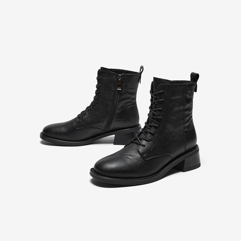 Bata马丁靴女2025冬季商场新款羊皮英伦风复古粗跟短筒靴23803DD5