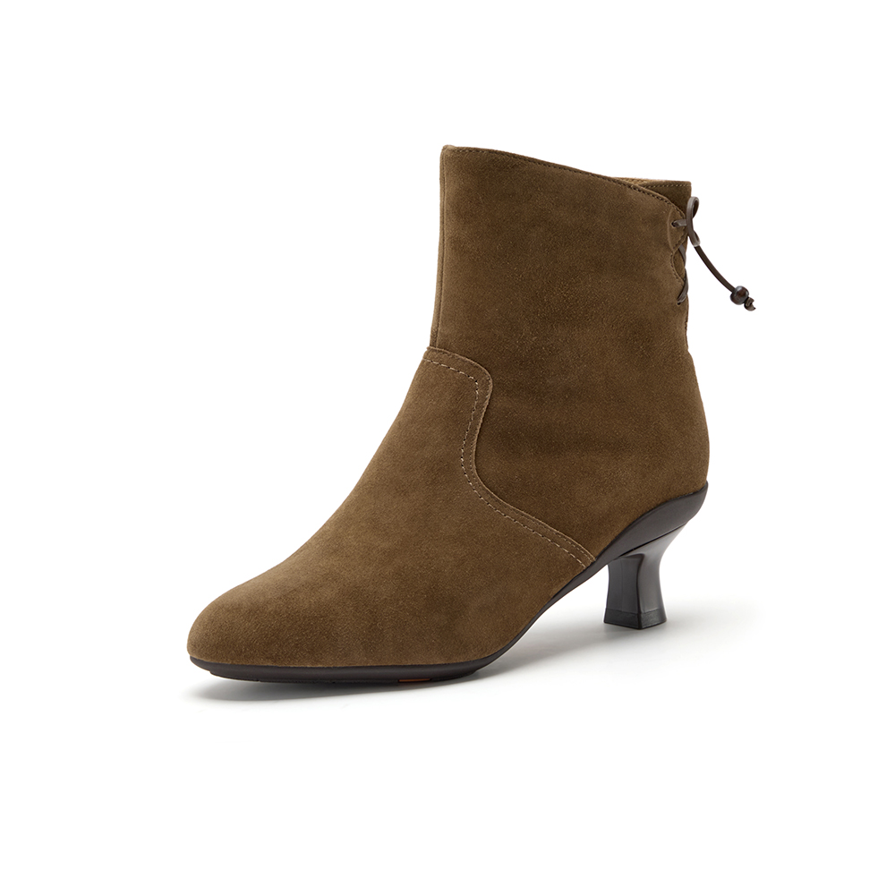 Bata时装靴女2025冬商场新款百搭软底羊皮通勤粗跟短筒靴AIR55DD5