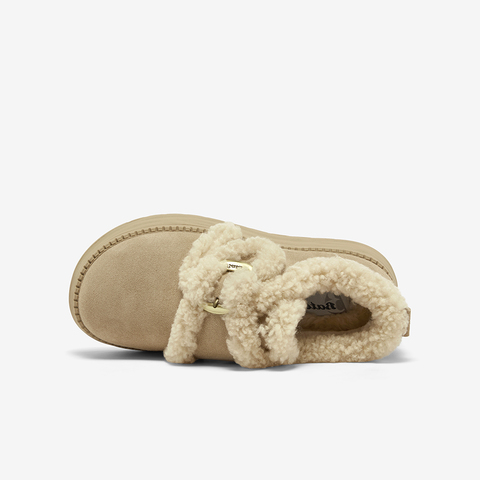 Bata勃肯毛毛鞋女2025冬新款英伦牛剖皮通勤保暖厚底单鞋8501MDM5