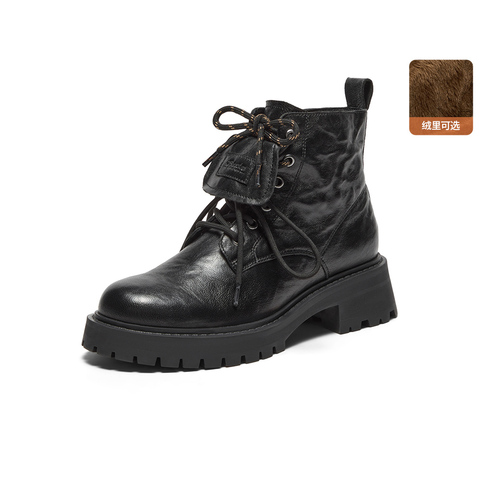 Bata英伦风马丁靴女2025冬季商场新款通勤粗跟复古短筒靴WIG29DD5