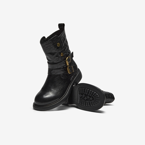 Bata时装靴女2025冬季新款牛皮通勤百搭粗跟西部中筒靴58228DZ5