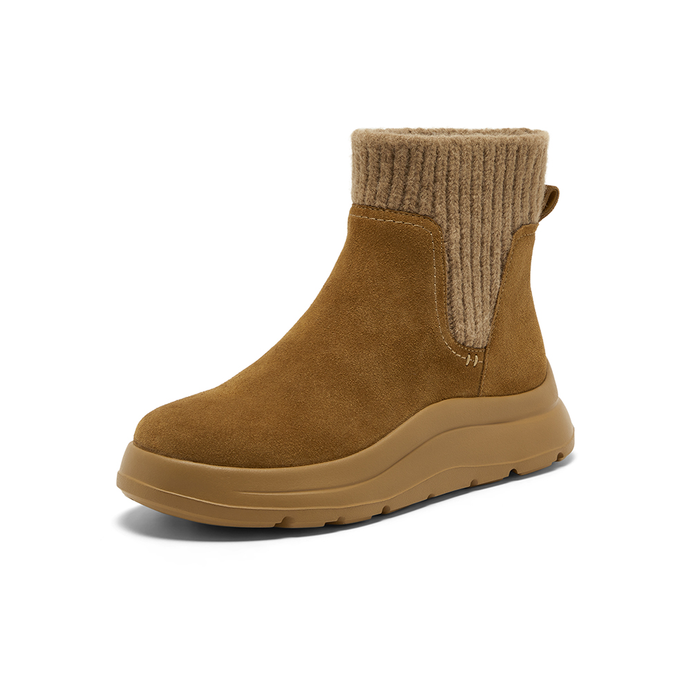 Bata瘦瘦靴女2025冬新款牛剖皮英伦风厚底袜靴弹力短靴AD147DD5