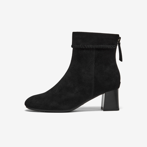 Bata时装靴女2025冬季商场新款粗跟百搭羊皮软底短筒靴ALV58DD5