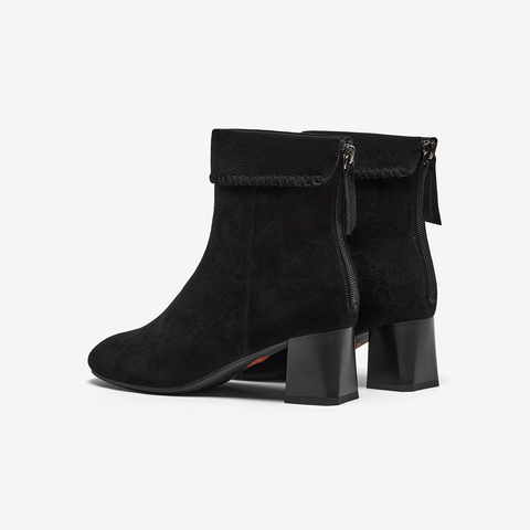 Bata时装靴女2025冬季商场新款粗跟百搭羊皮软底短筒靴ALV58DD5