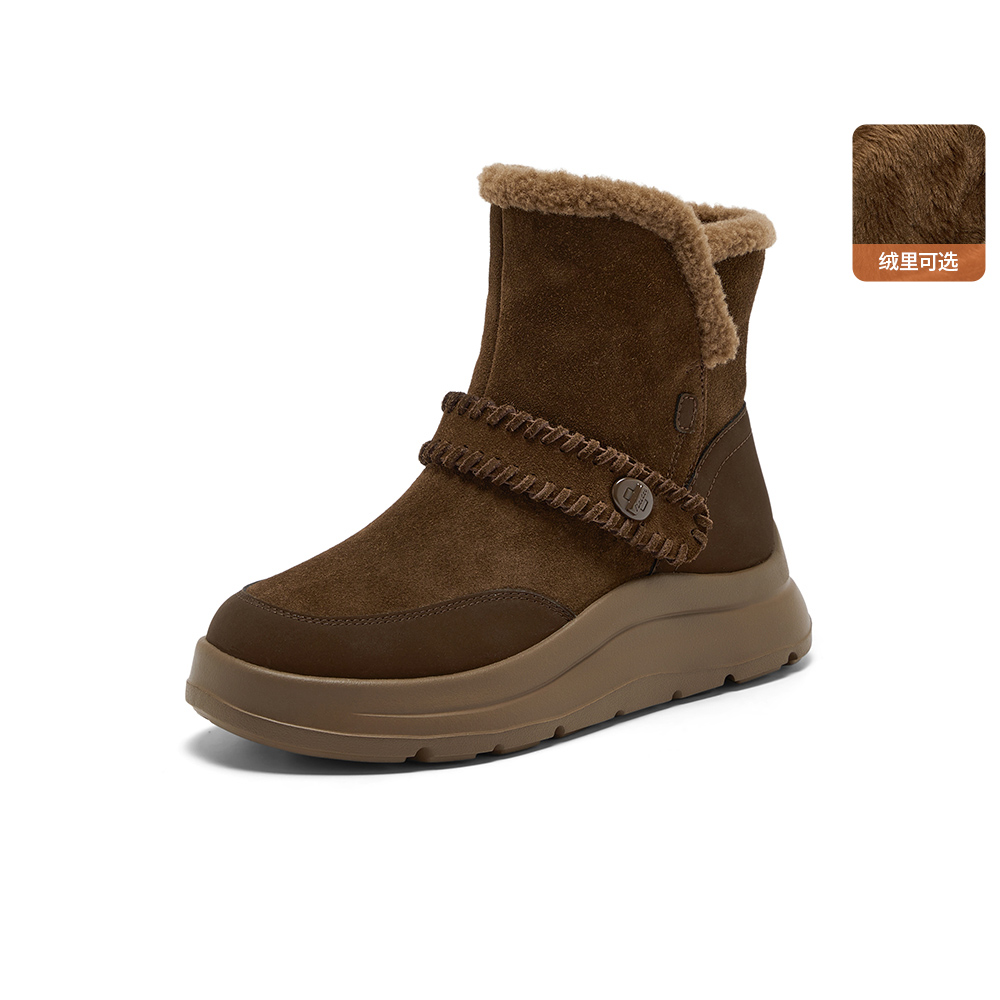Bata雪地靴女2025冬季商场新款牛剖皮保暖厚底时尚短靴AD146DD5