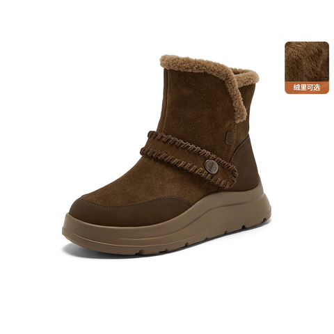 Bata雪地靴女2025冬季商场新款牛剖皮保暖厚底时尚短靴AD146DD5