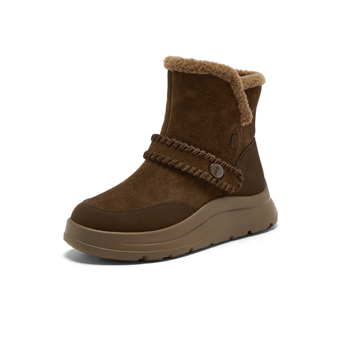 Bata雪地靴女2025冬季商场新款牛剖皮保暖厚底时尚短靴AD146DD5