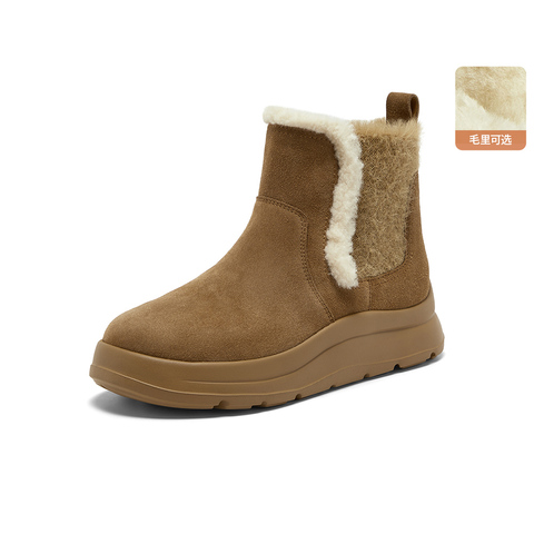 Bata雪地靴女2025冬商场新款牛皮保暖厚底百搭时尚短靴AD150DD5